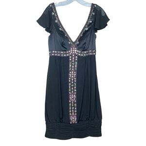 Sue Wong size 4 small Black Nocturne mini silk beaded y2k Dress party dance lbd